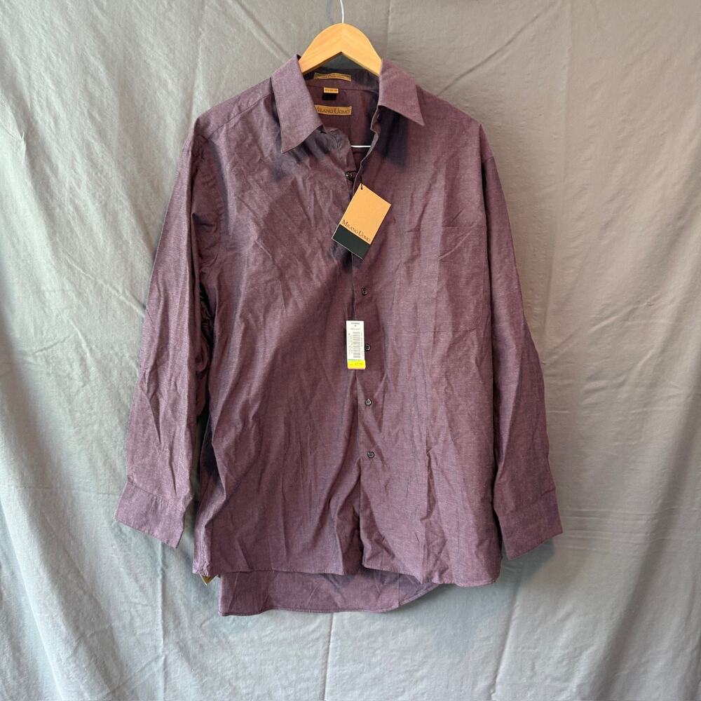 Milano Uomo Dress Shirt Men's 16.5 32/33 NWT Plum Burgundy Textured Cotton Blend